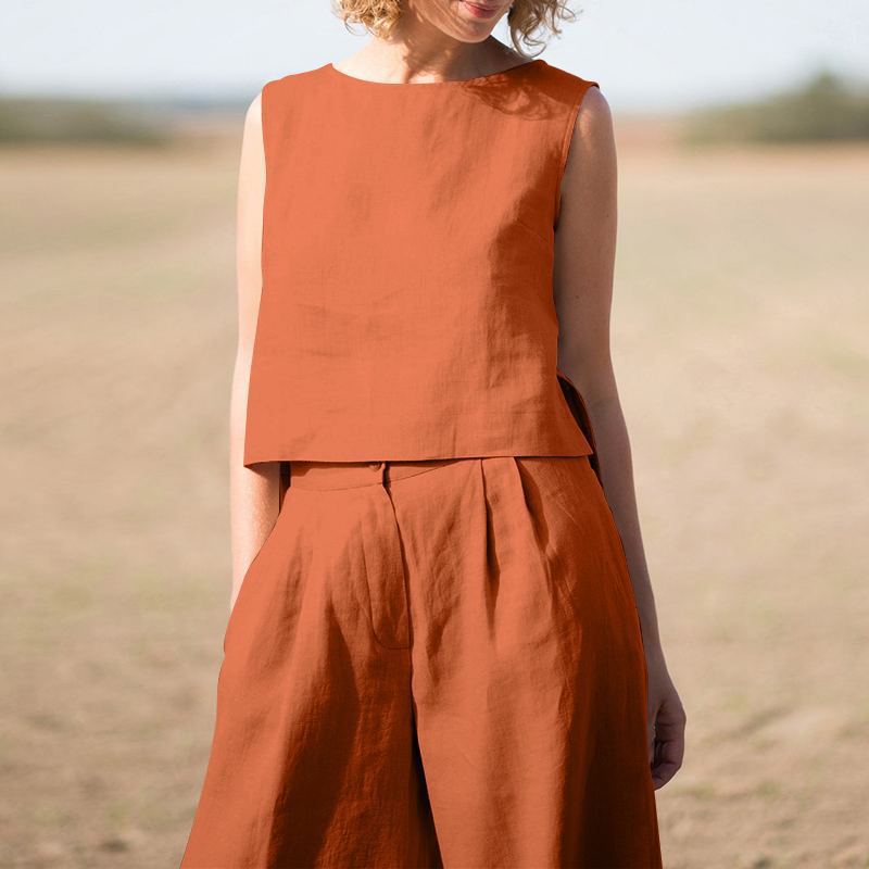 Conjunto Mujer y Pantalón Algodón Estilo Retro