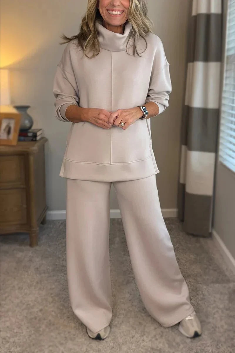 Conjunto Mujer Dos Piezas Cuello Alto Pantalón Ancho Comodo