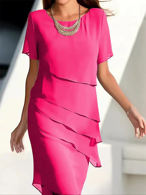 Vestido midi mujer con capas y manga corta para invitada