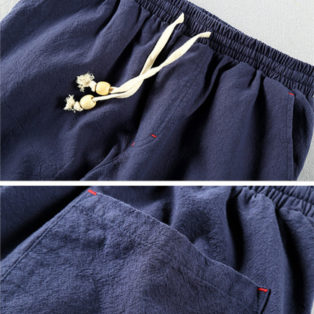 Pantalones Hombre de Lino Corte Recto Cintura Elástica Ajustable