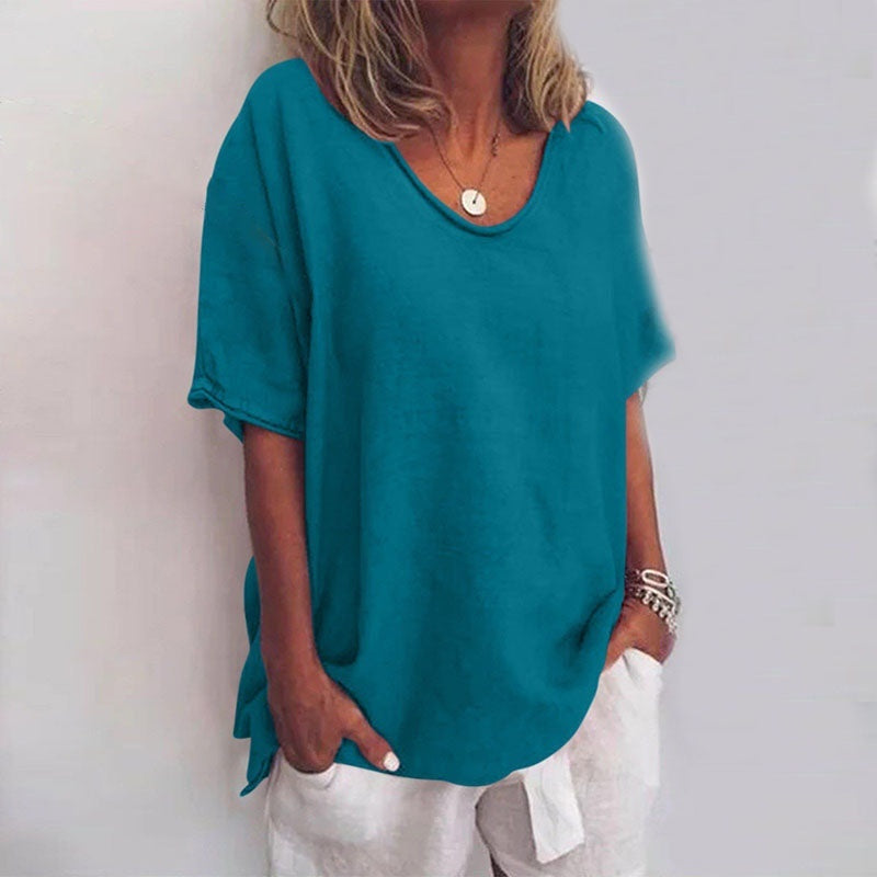 Camiseta Mujer Oversize Algodón Manga Corta Corte Relajado