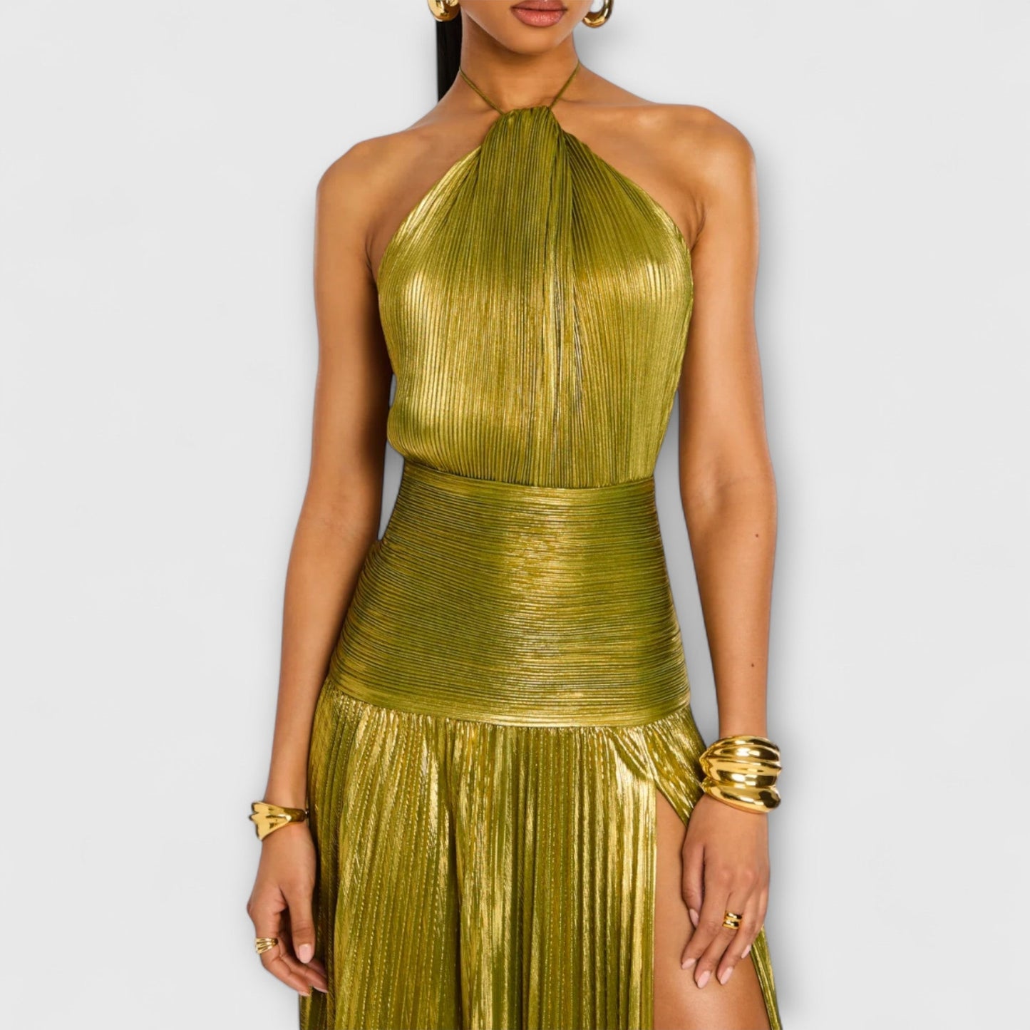 Vestido Noche Mujer Cuello Alto Abertura Lateral