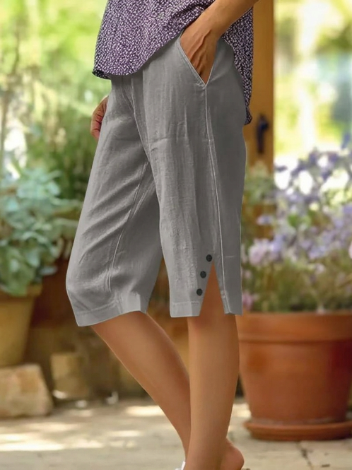 Pantalón Capri Mujer Liso con Bolsillos Laterales