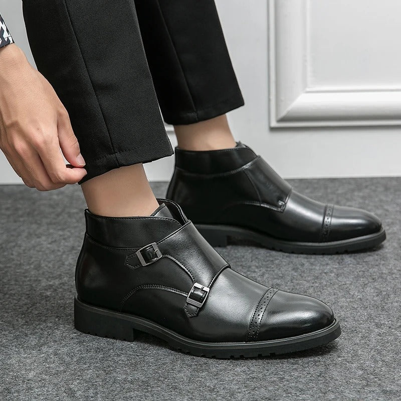 Botines hombre de cuero doble hebilla formales cómodos