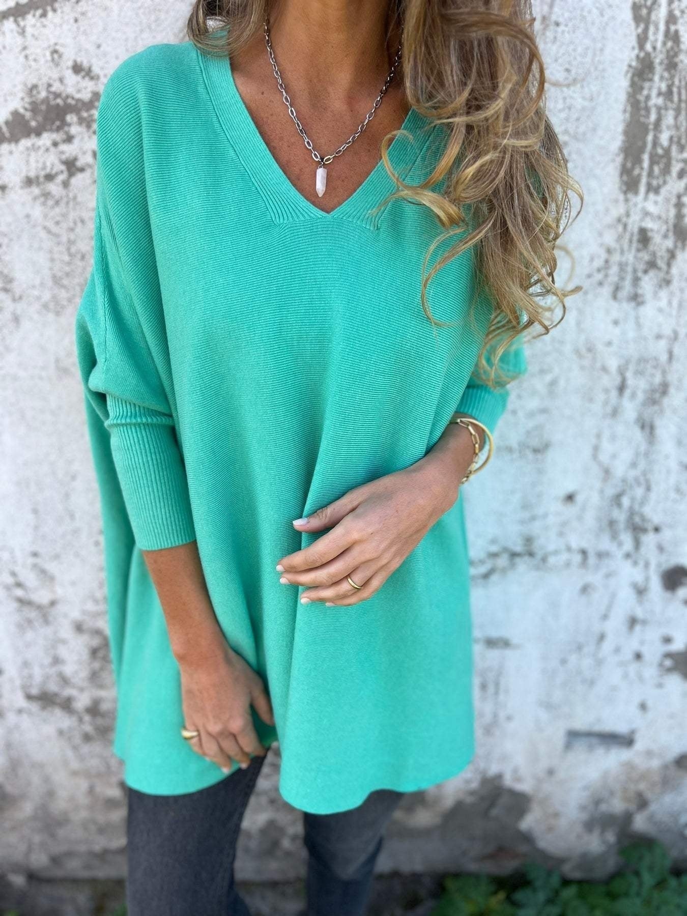 Jersey Mujer Oversize Escote en V Manga Larga