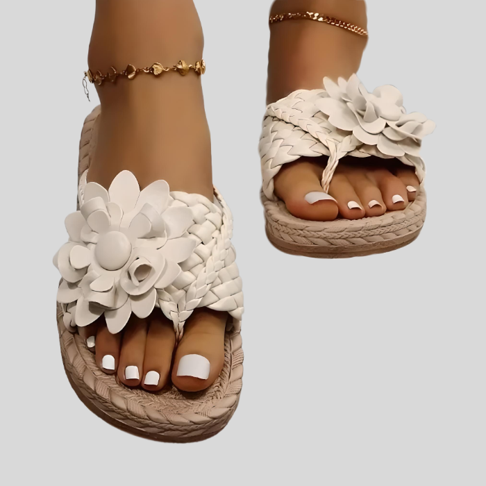 Sandalias Planas Mujer Tiras Trenzadas Flores