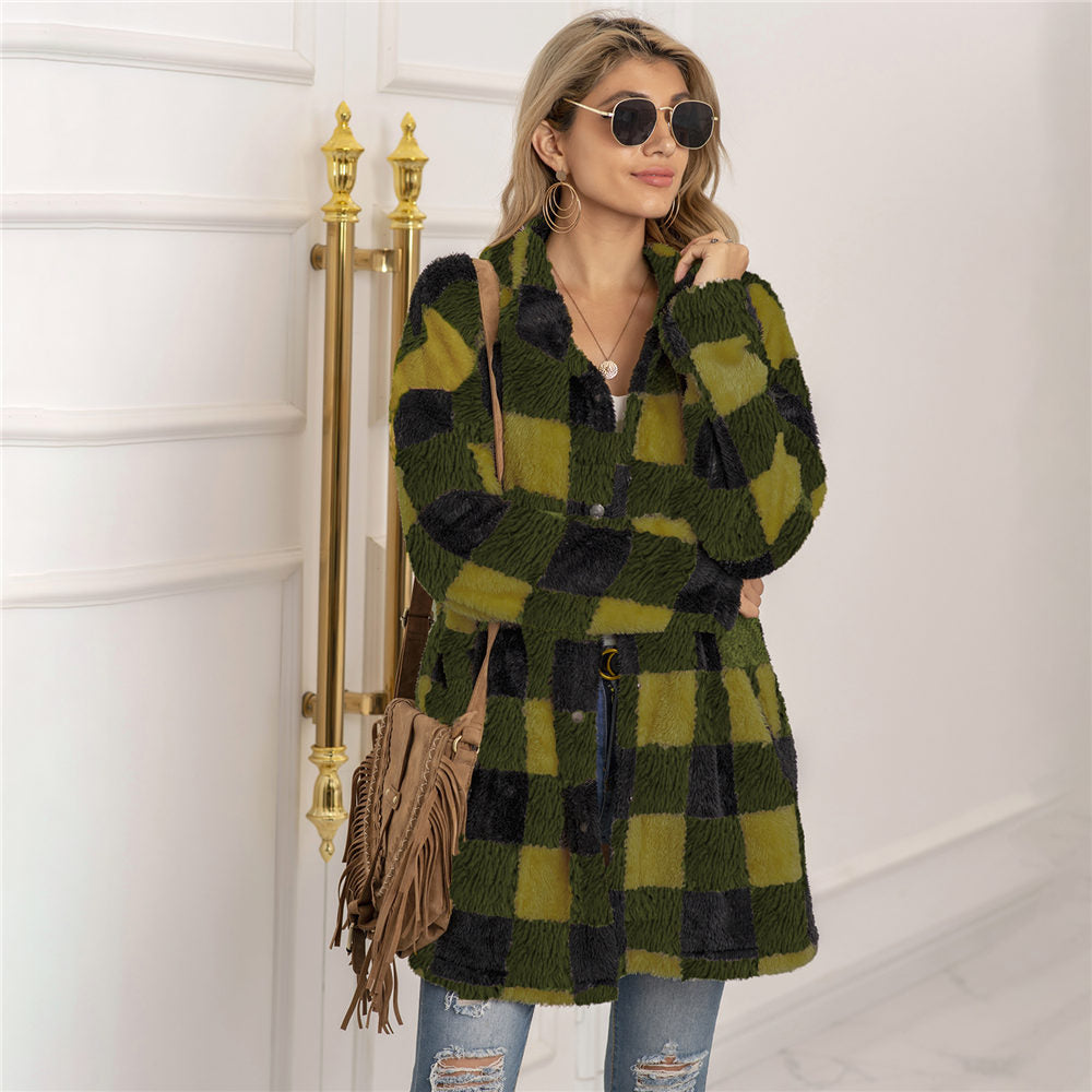 Chaqueta Mujer Estilo Cuadros Forro Polar