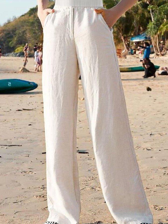 Pantalón ancho mujer de lino para playa