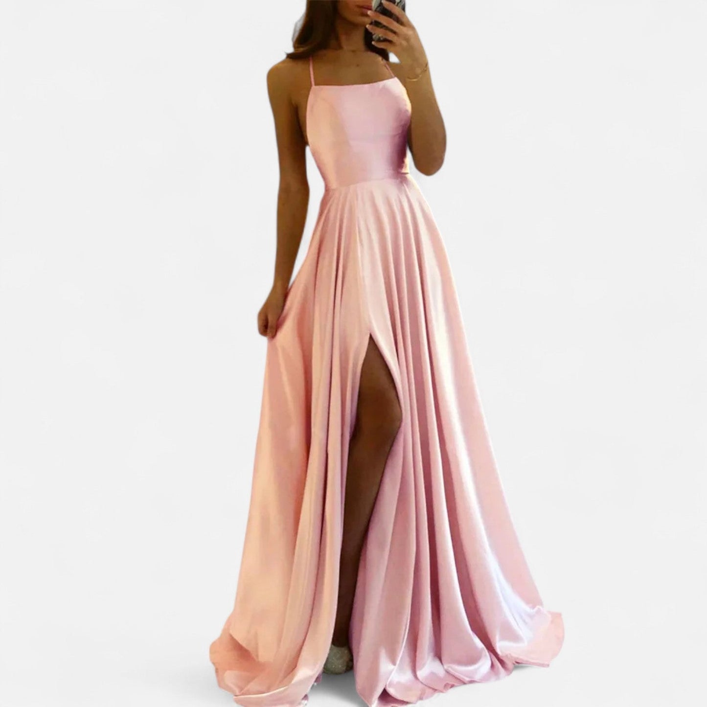 Vestido maxi mujer con tirantes y abertura elegante