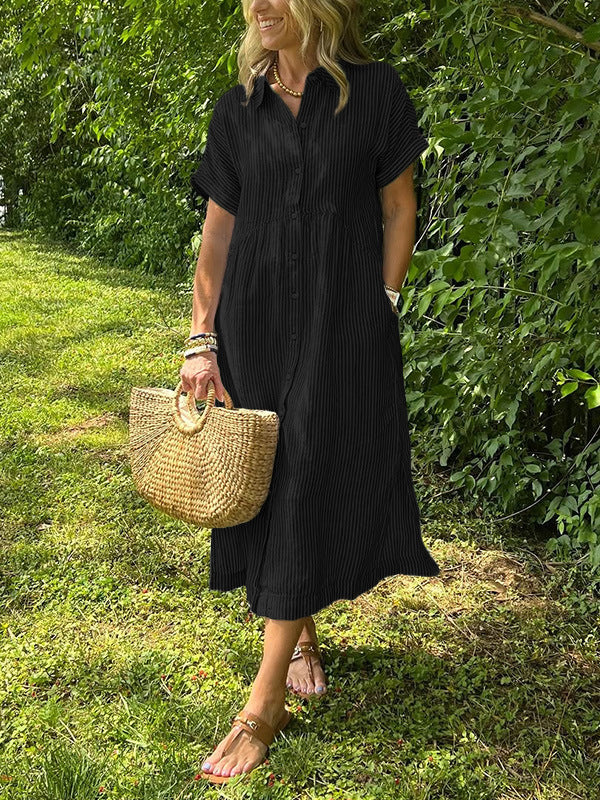 Vestido camisero mujer de rayas corte relajado bolsillos laterales