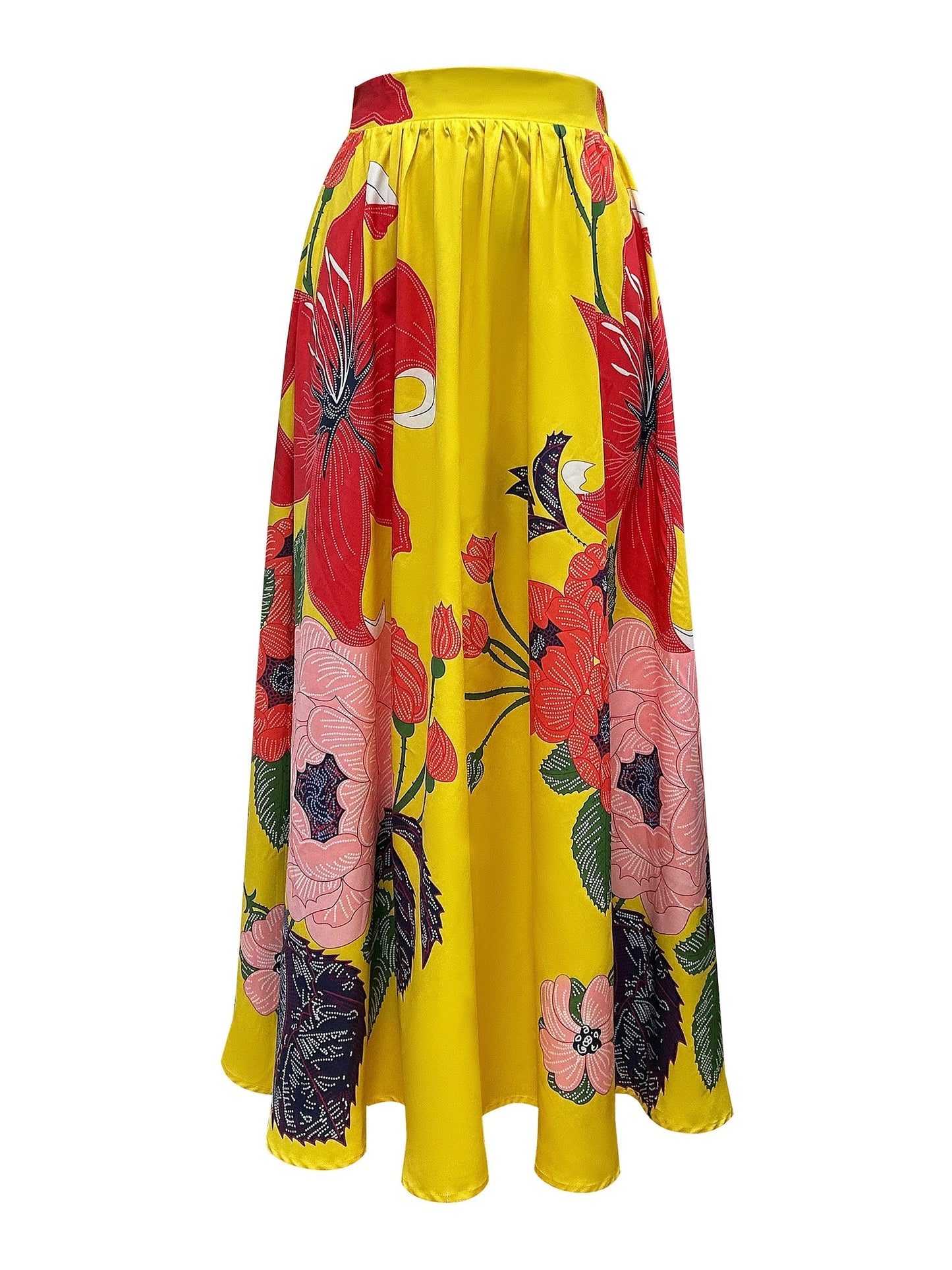 Falda Maxi Mujer Estampada Flores Cintura Alta