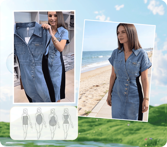Vestido Mujer Denim Patchwork Ajuste Estilizador Paneles Laterales
