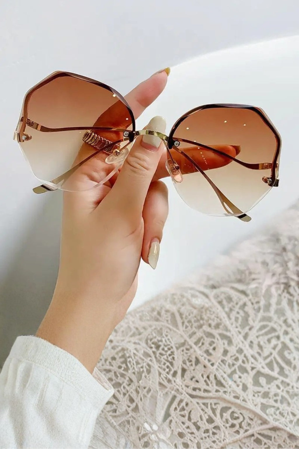 Gafas de sol mujer sin montura lente degradada oversize
