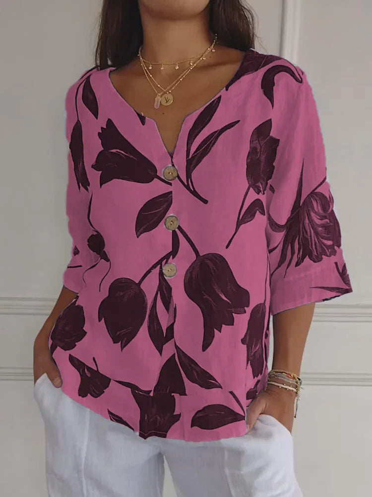 Blusa Mujer Tejido Ligero Estampado Floral Ajuste Suelto
