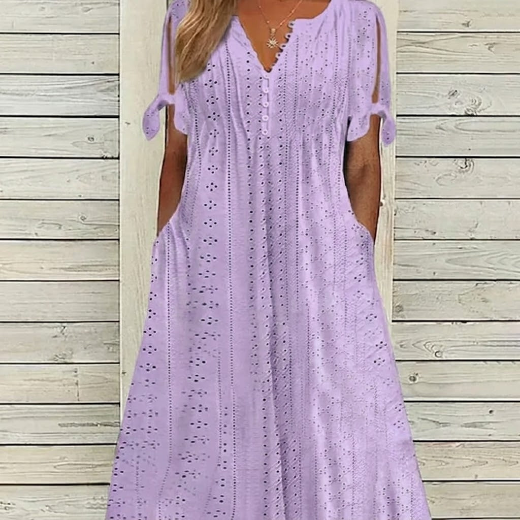 Vestido midi Mujer calado escote en V