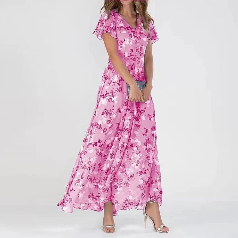 Vestido Largo Mujer Estampado Escote en V Forro Interior Corto
