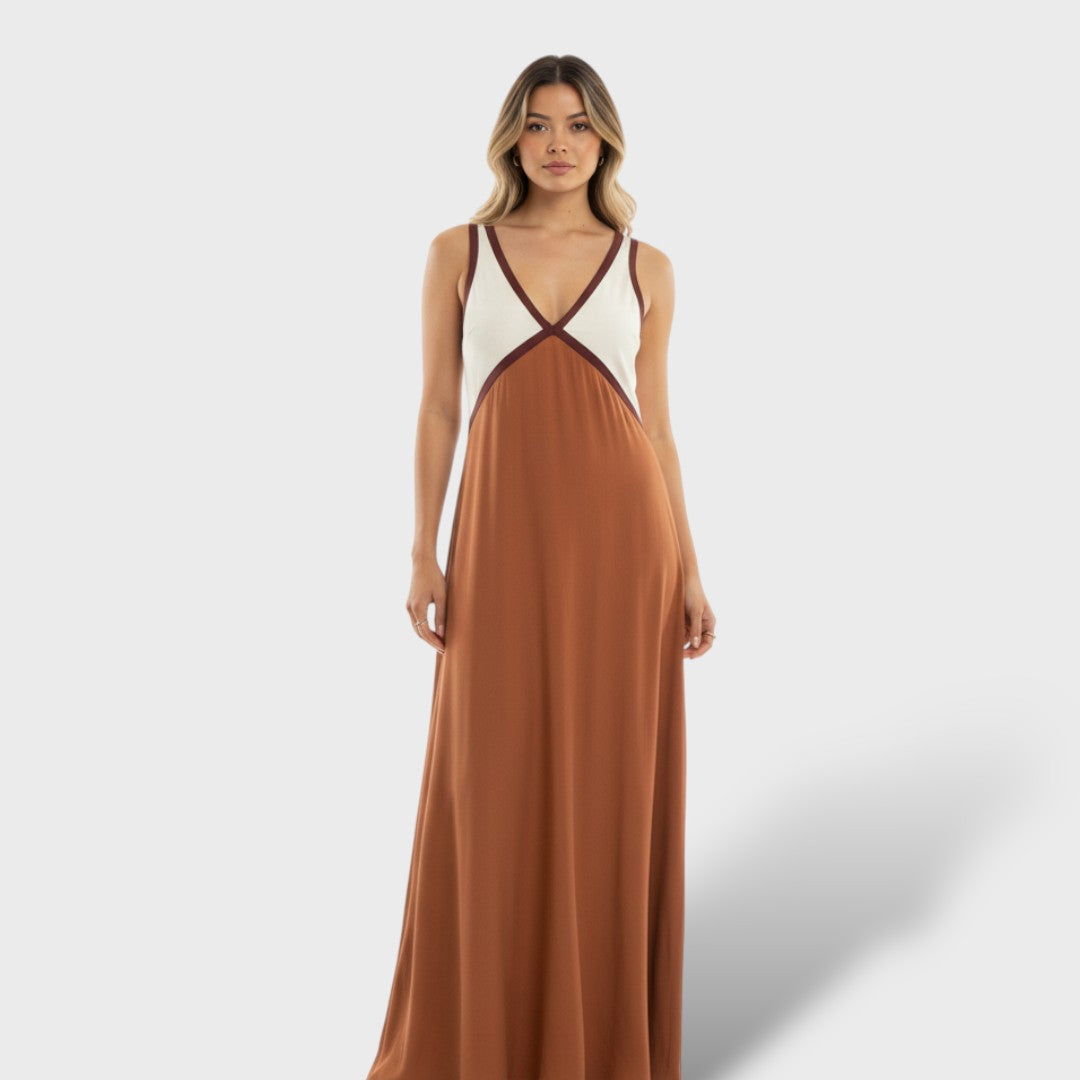 Vestido maxi mujer tejido contraste corte elegante