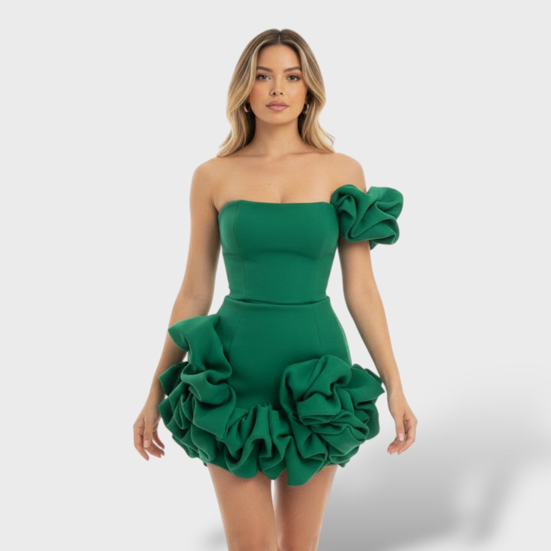 Vestido Mini Mujer con Volantes Ajuste Elegante