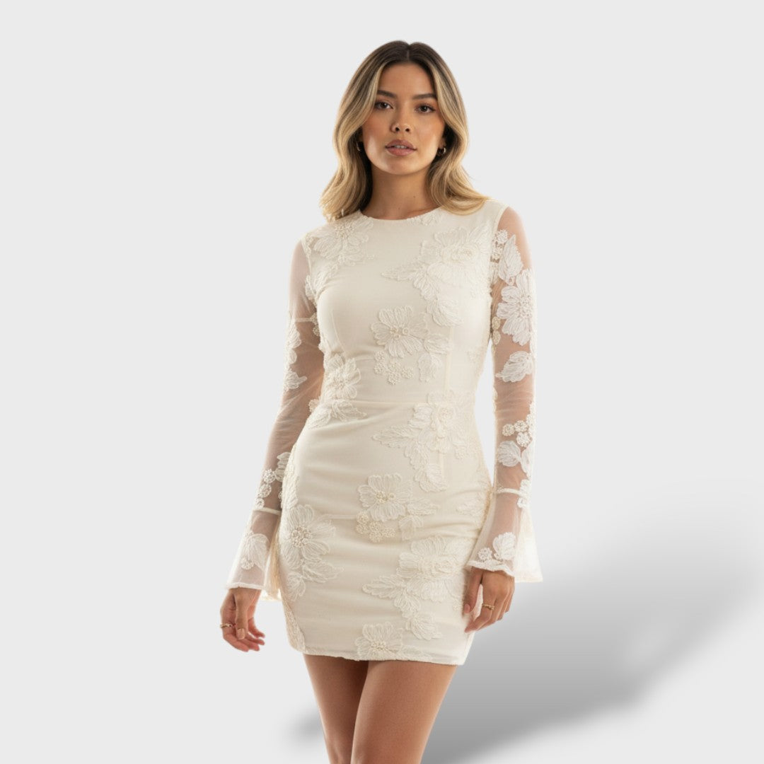 Vestido Mini Mujer de Encaje Floral Ajuste Elegante