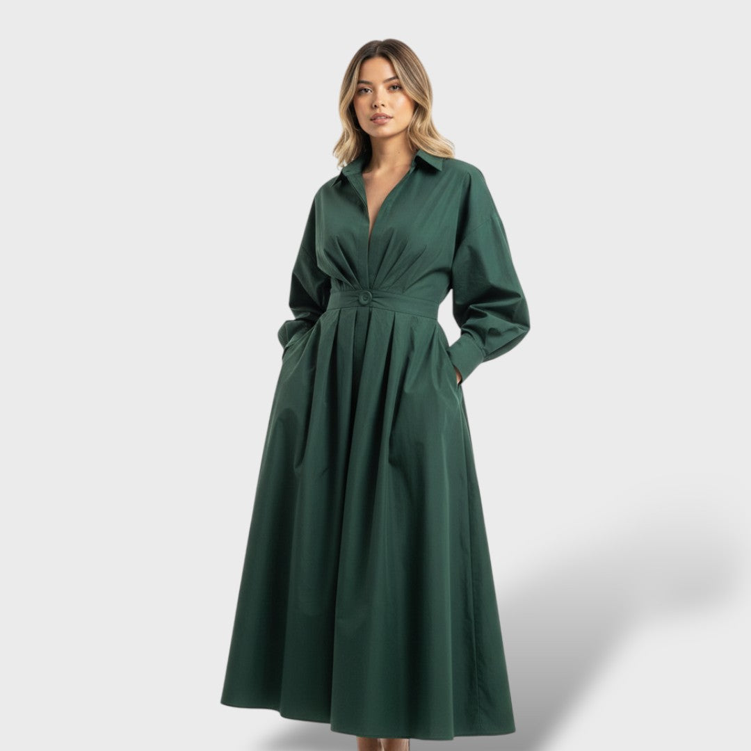 Vestido Camisero Mujer Plisado Ajuste Elegante