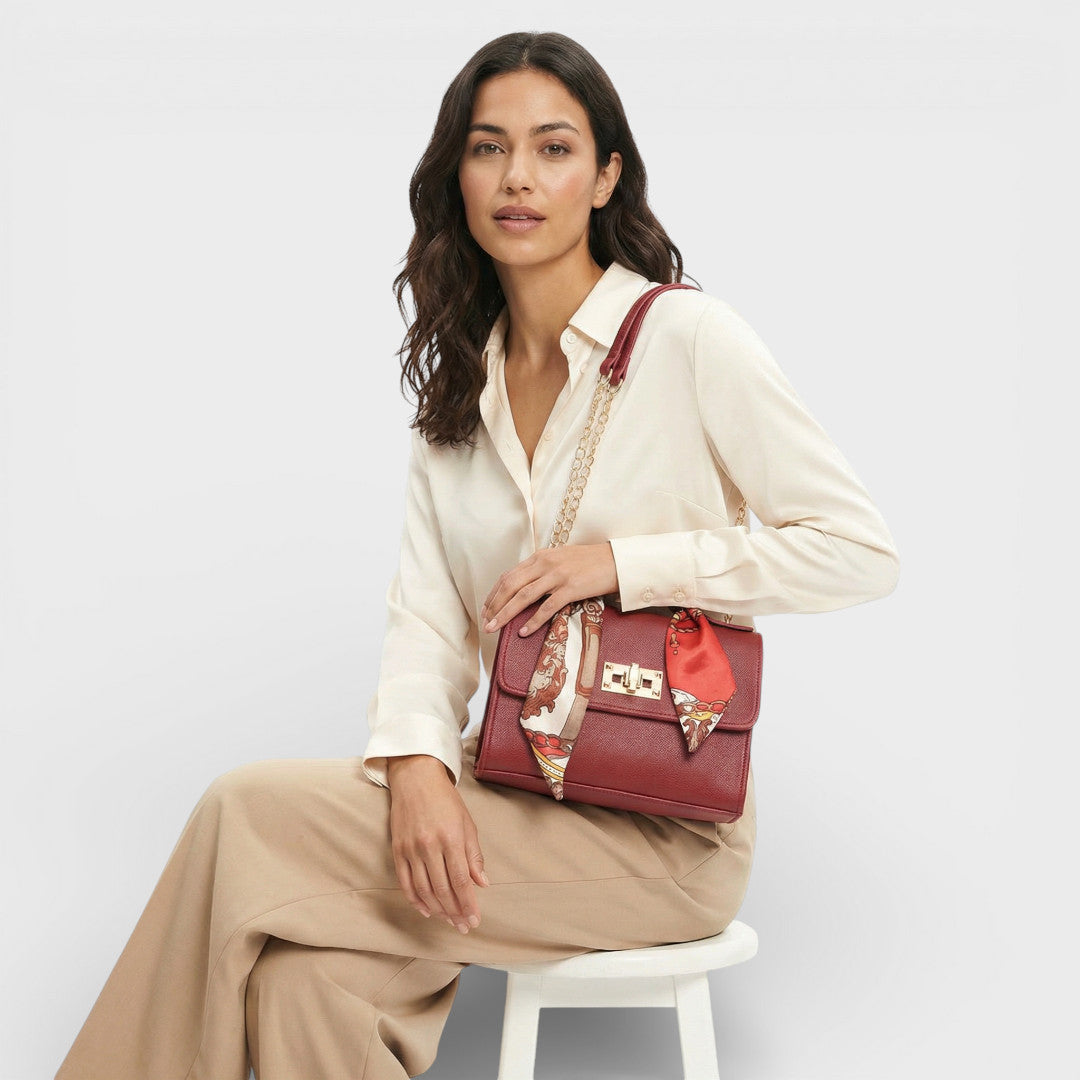 Bolso Bandolera Mujer con Cadena y Pañuelo Decorativo