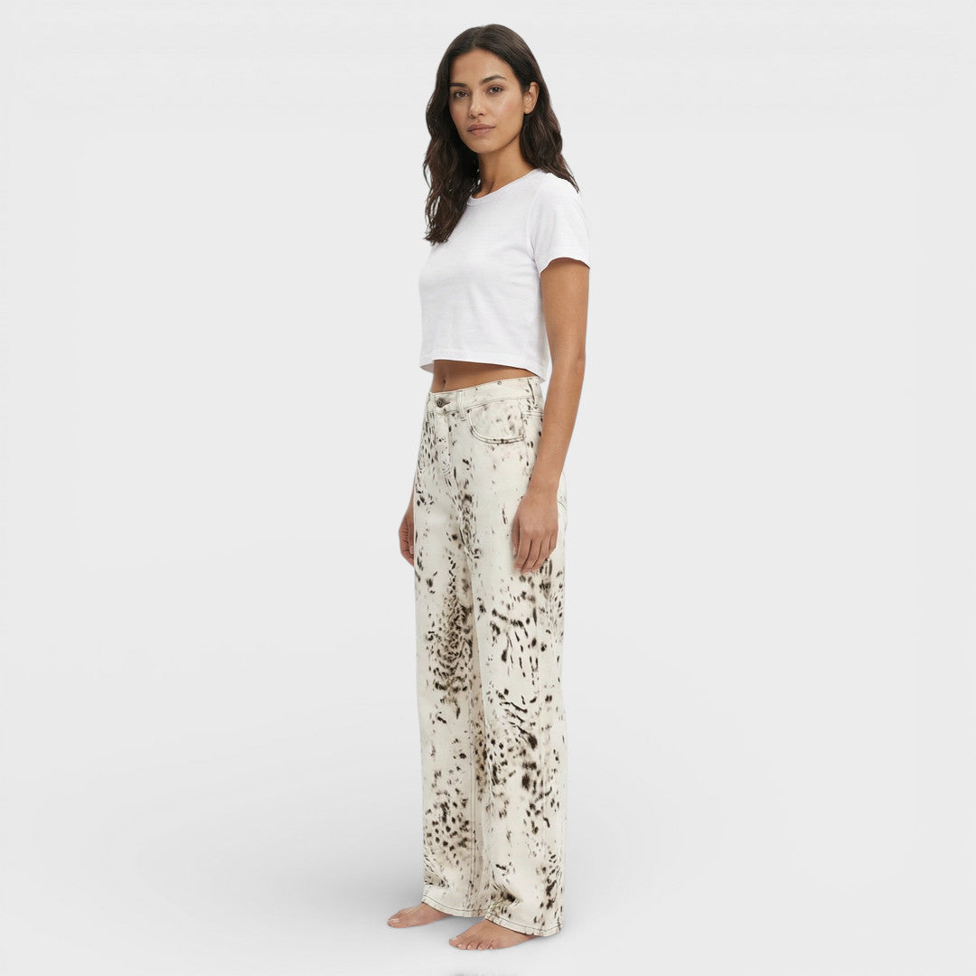 Pantalones Vaqueros Mujer Cintura Alta Ajuste Leopardo