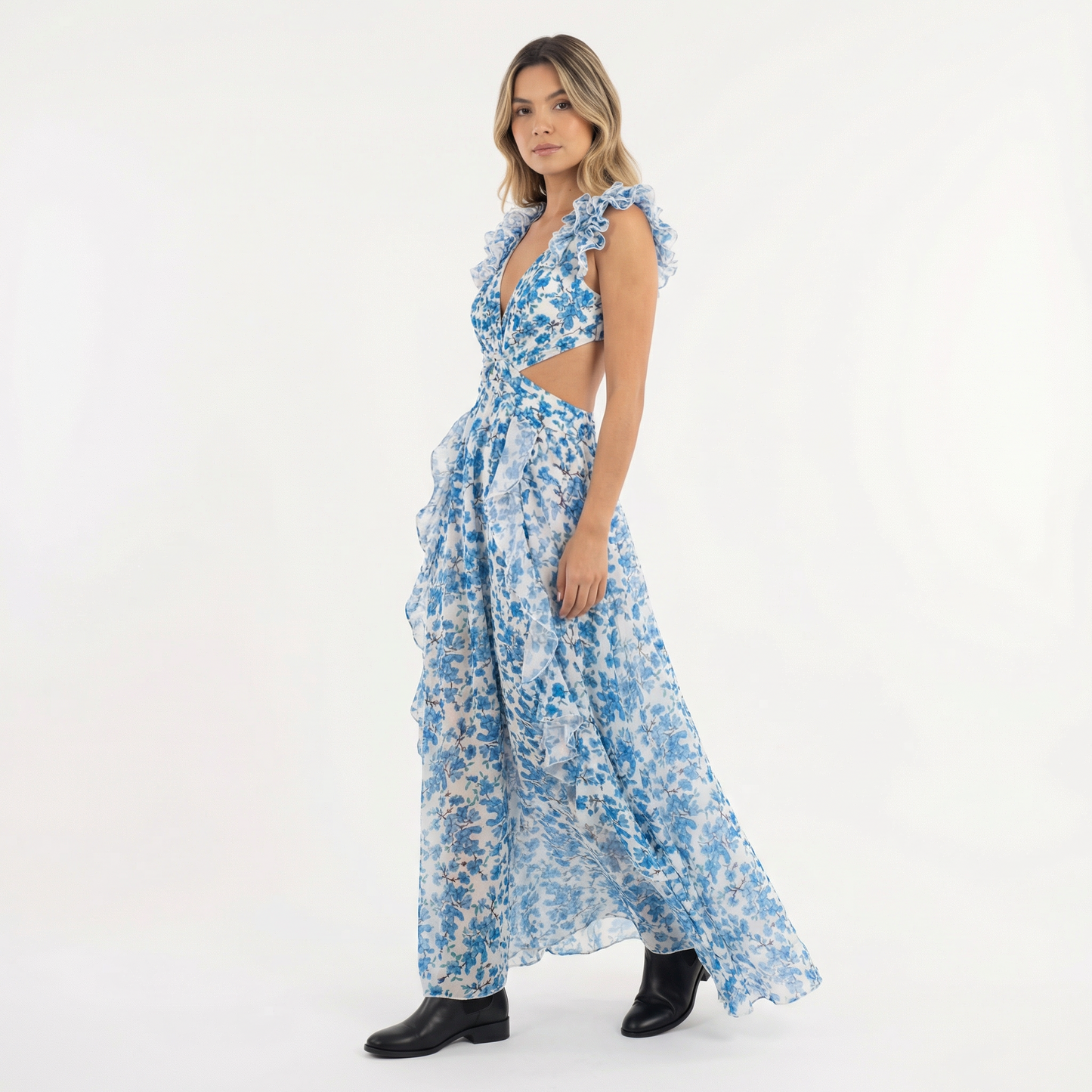 Vestido Largo Mujer Floral Asimétrico