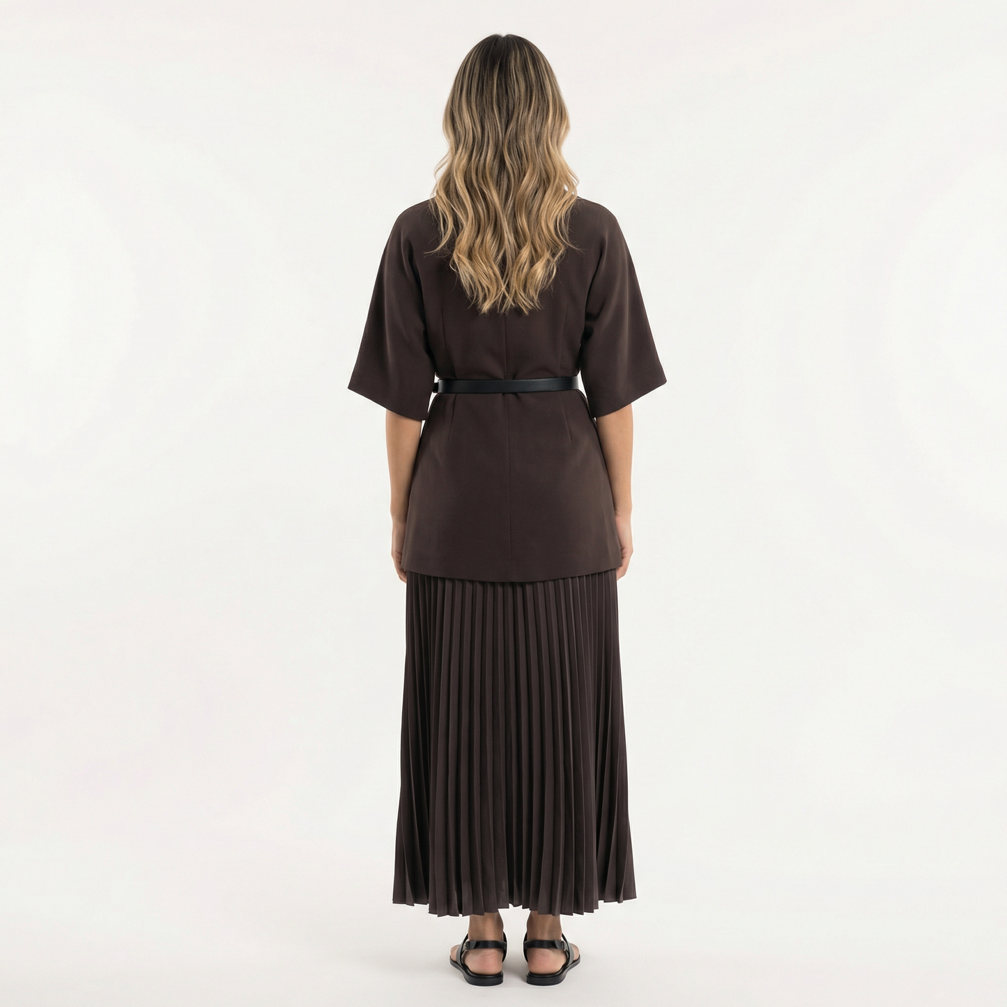 Vestido Midi Mujer Plisado Ajuste Elegante