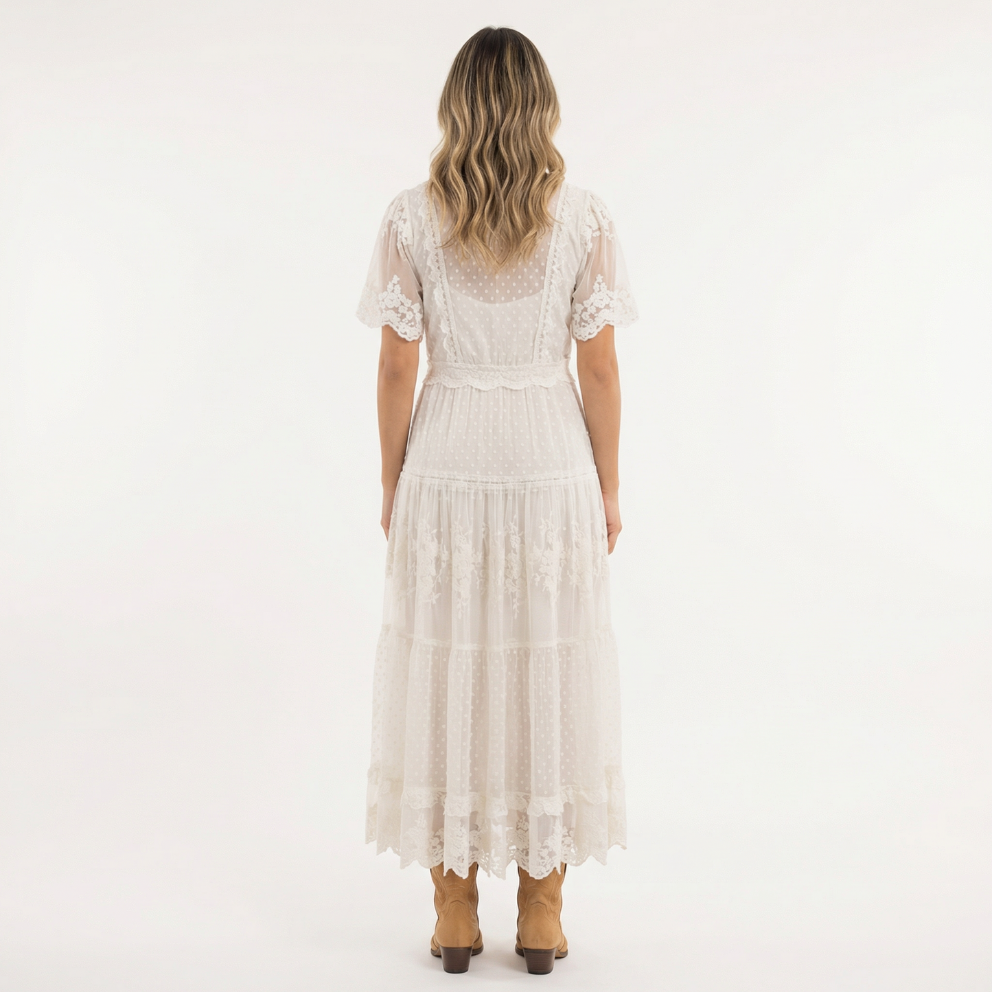 Vestido Midi Mujer de Encaje Estilo Verano