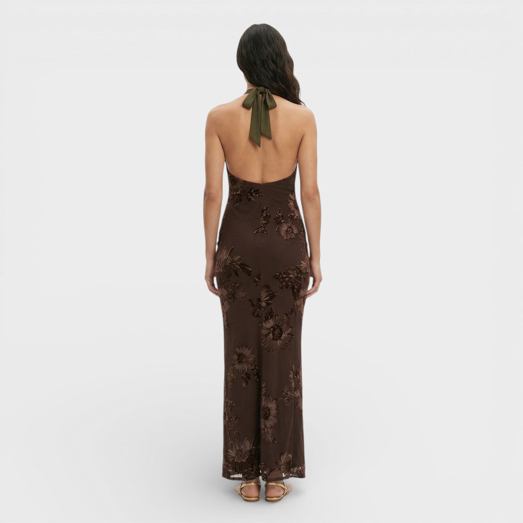 Vestido Maxi Mujer Bordado Floral Ajuste Suelto