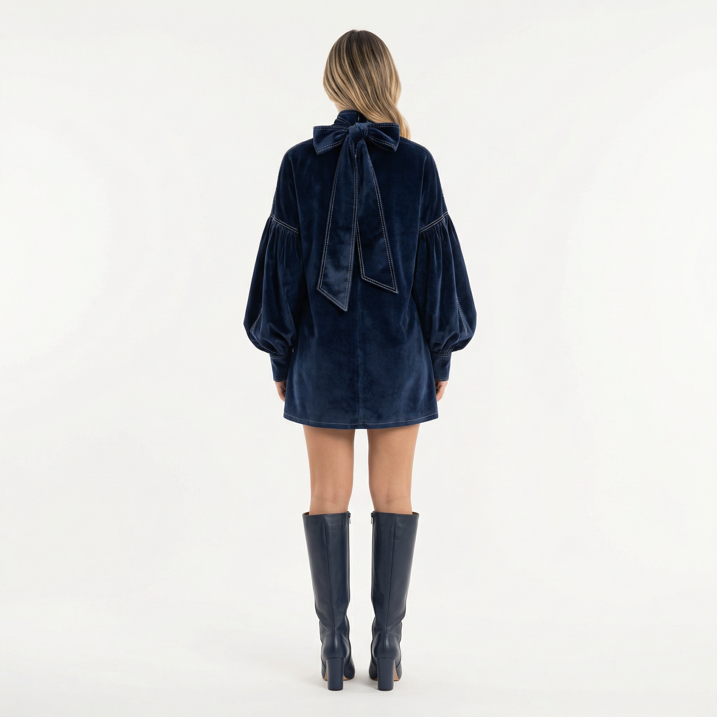 Vestido Corto Mujer Terciopelo Lazo Ajuste Elegante