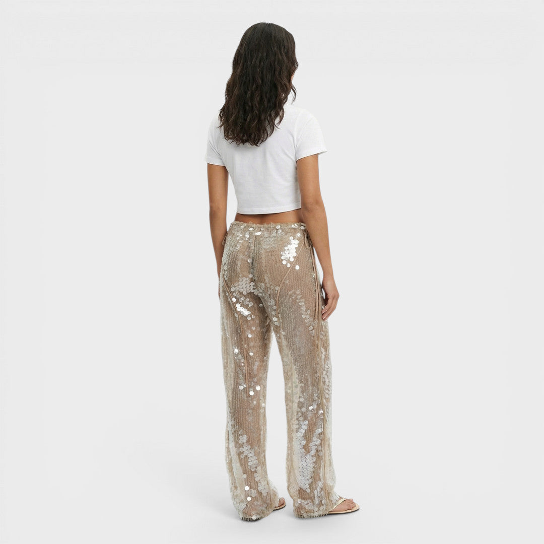 Pantalones Mujer de Lentejuelas Pierna Ancha