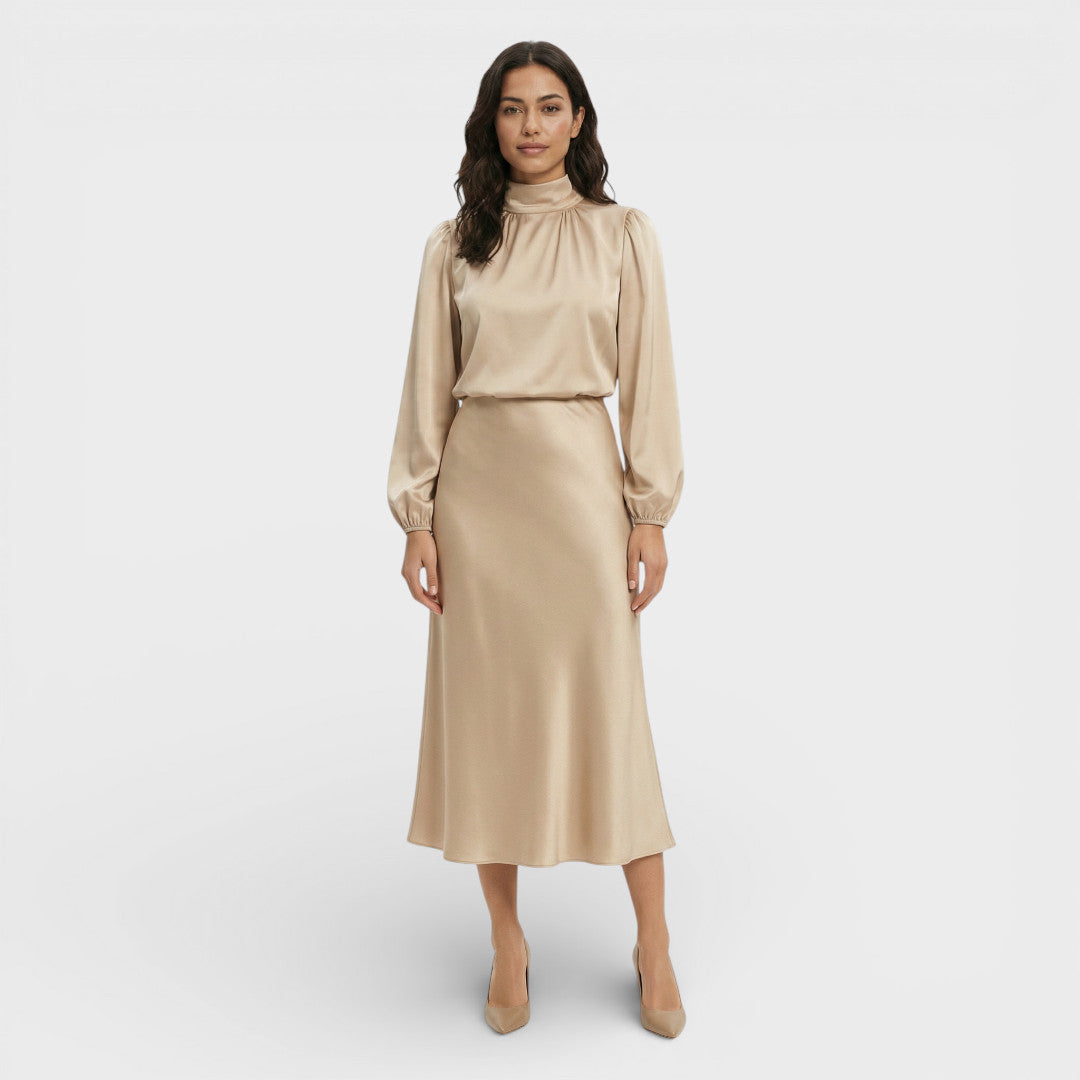 Vestido Midi Mujer Cuello Alto Ajustado