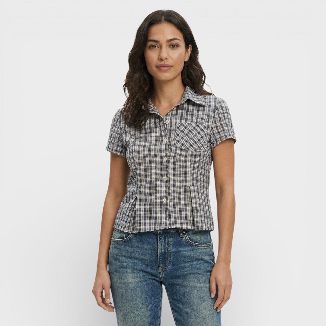 Camisa Mujer de Algodón Cuadros Manga Corta