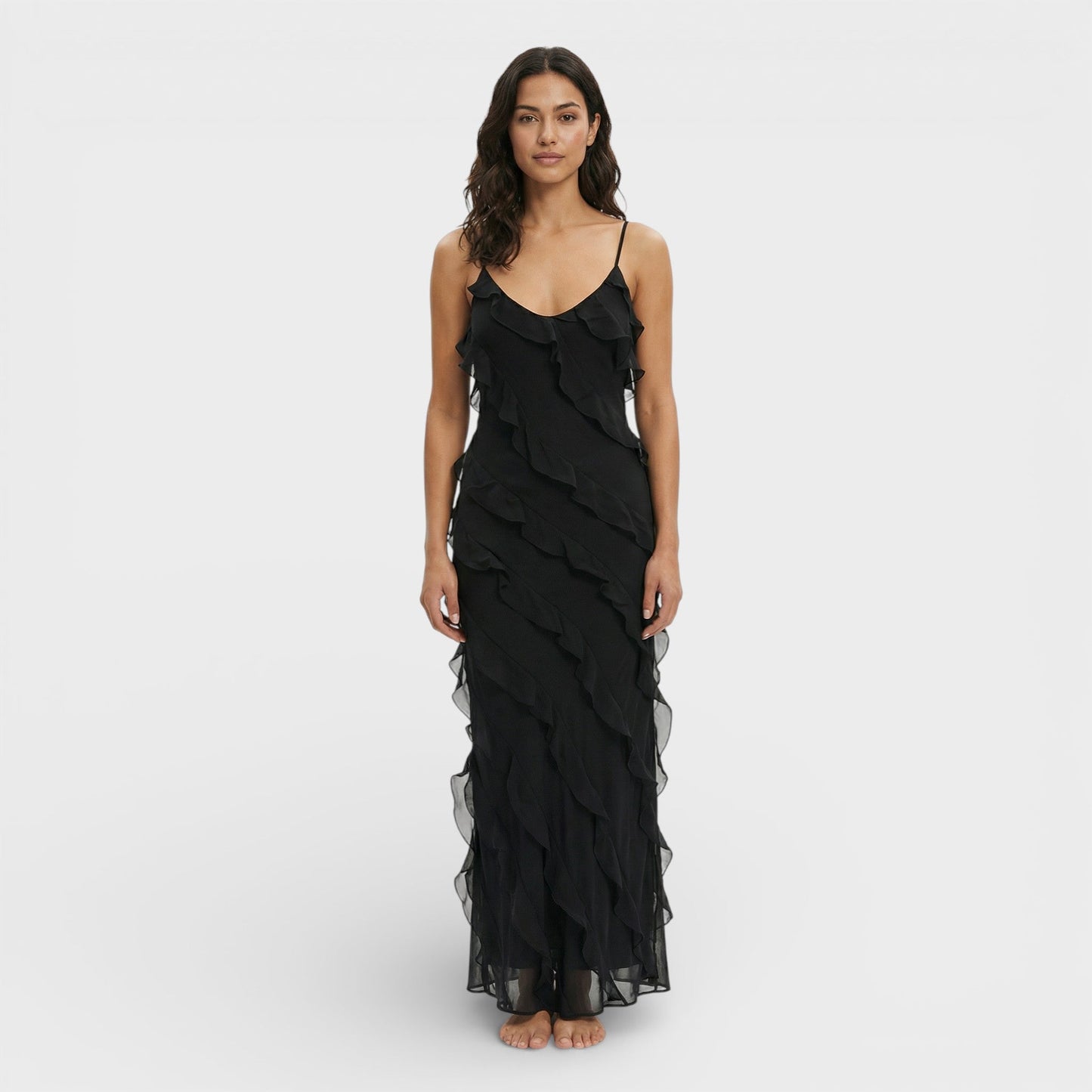 Vestido Mujer con Volantes Corte Elegante