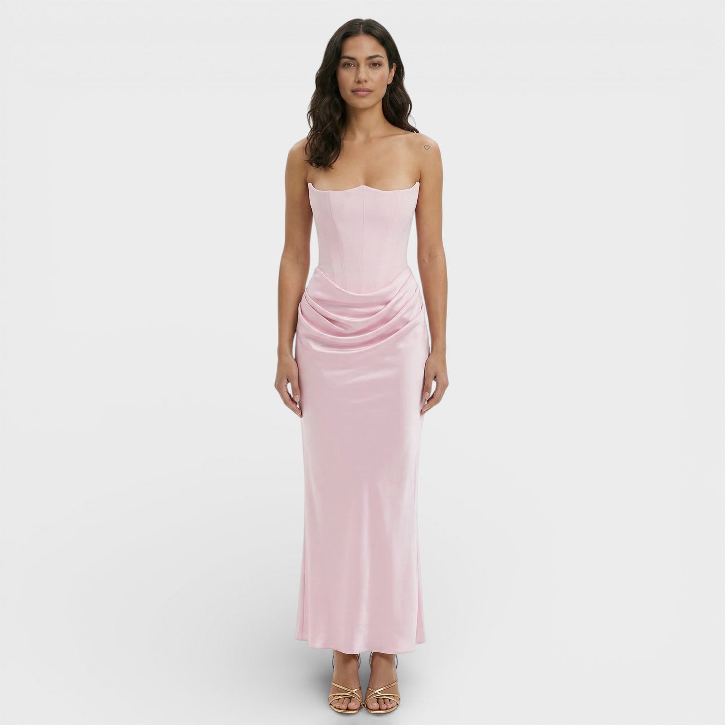 Vestido Maxi Mujer con Corsé y Sin Tirantes