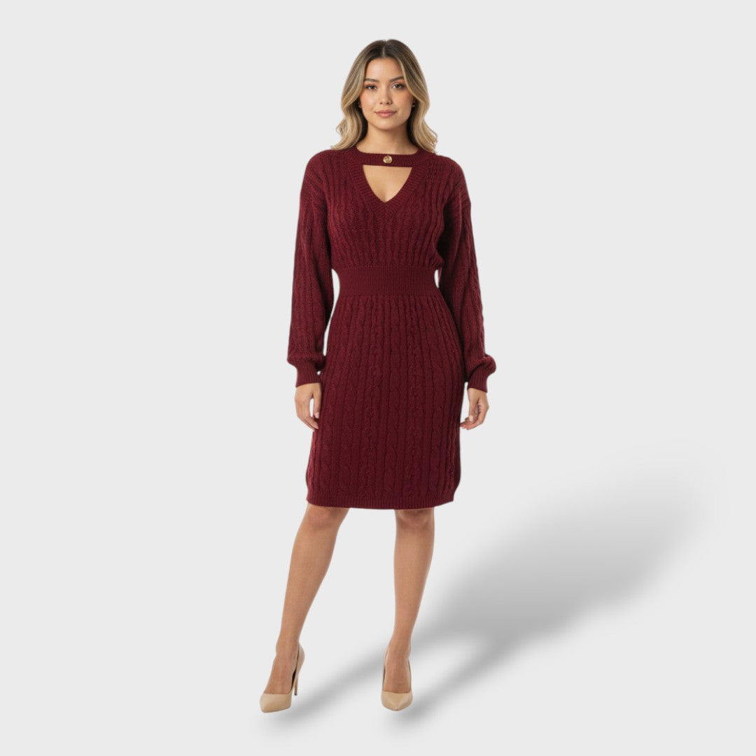 Vestido Mujer de Lana Manga Farol con Aberturas