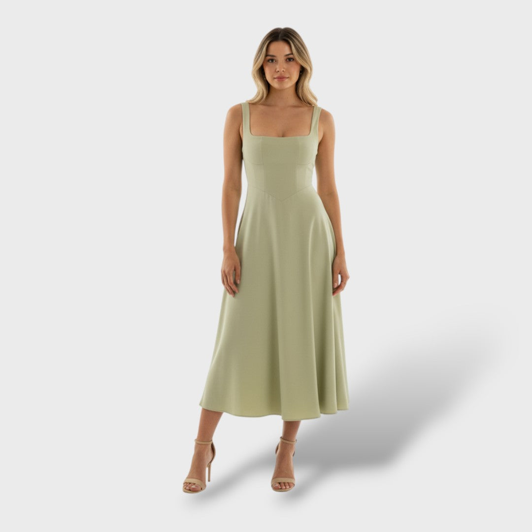 Vestido Midi Mujer Cuello Cuadrado Ajuste Recto