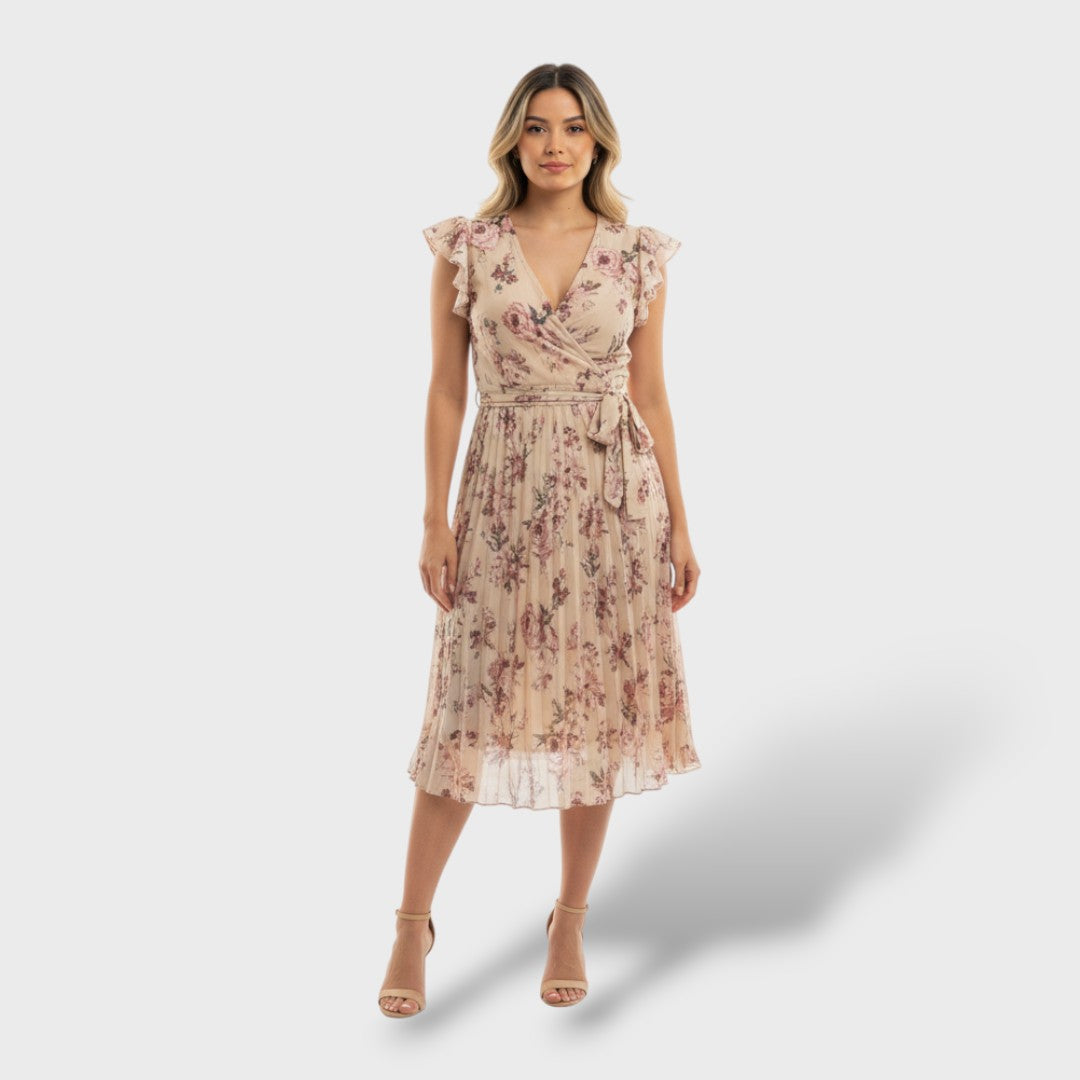 Vestido Midi Mujer Cruzado con Cinturón de Lazo