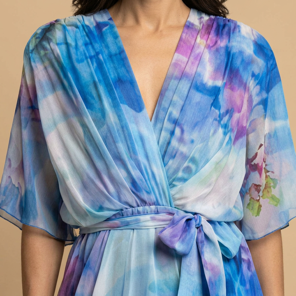 Vestido Midi Mujer Estampado Floral Volantes Escalonados Manga Kimono