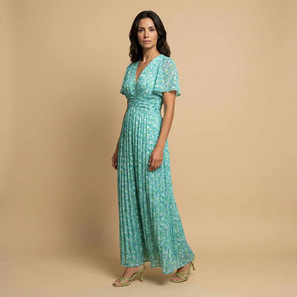 Vestido Largo Mujer Cruzado Escote en V Manga Mariposa