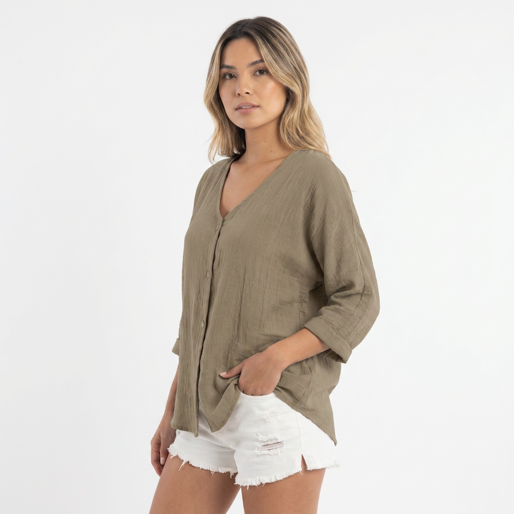 Blusa Mujer Fluida Botones Manga Larga