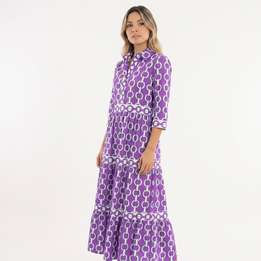Vestido largo mujer de tejido estampado corte elegante