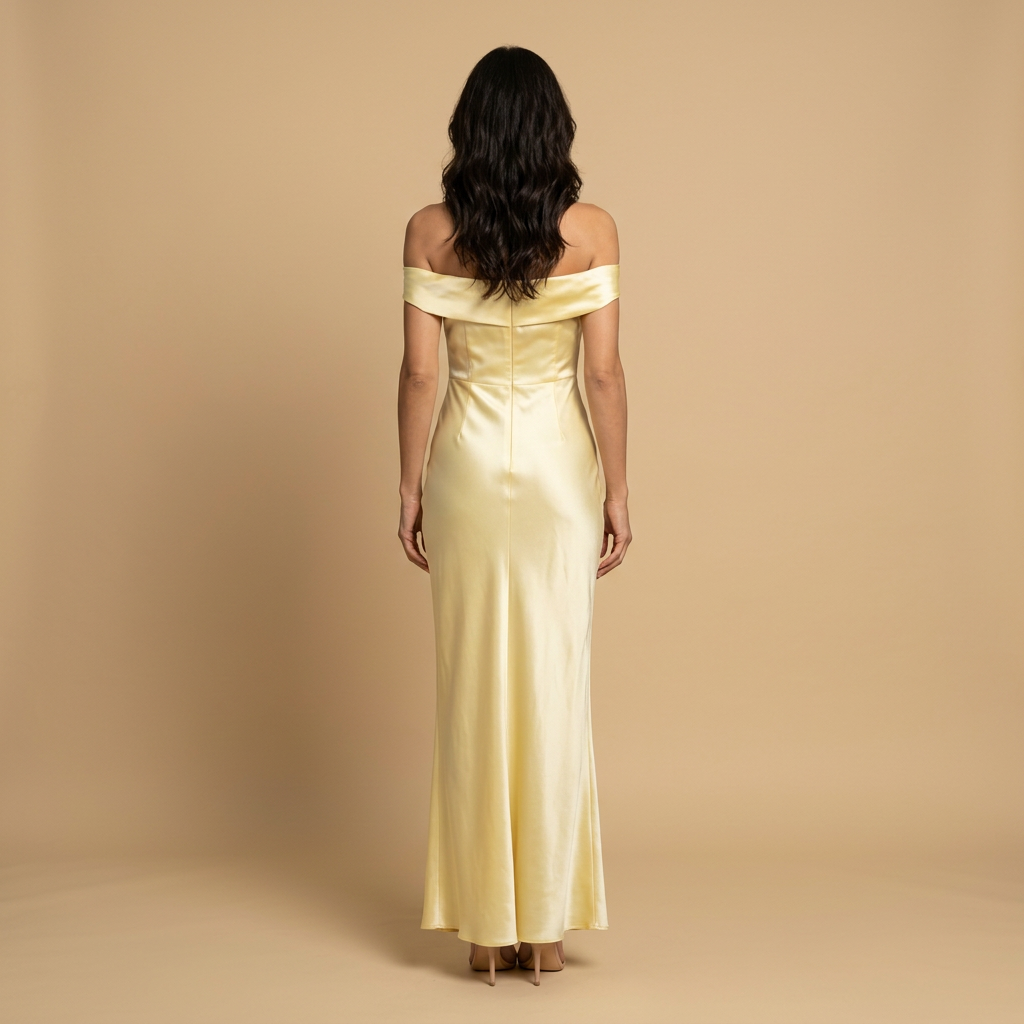 Vestido Largo Mujer Satinado Escote Off-Shoulder