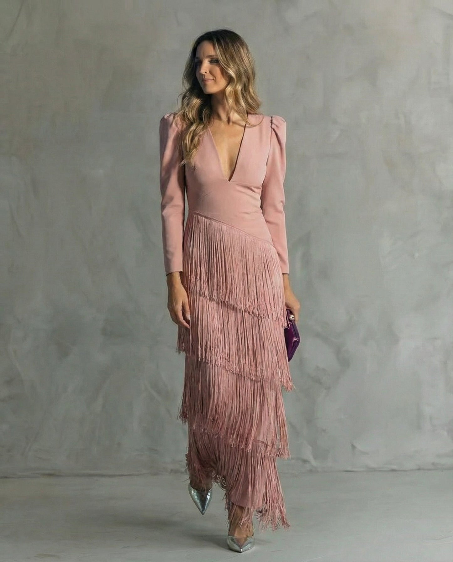 Vestido Midi Mujer con Flecos Estilo Sofisticado y Fluido