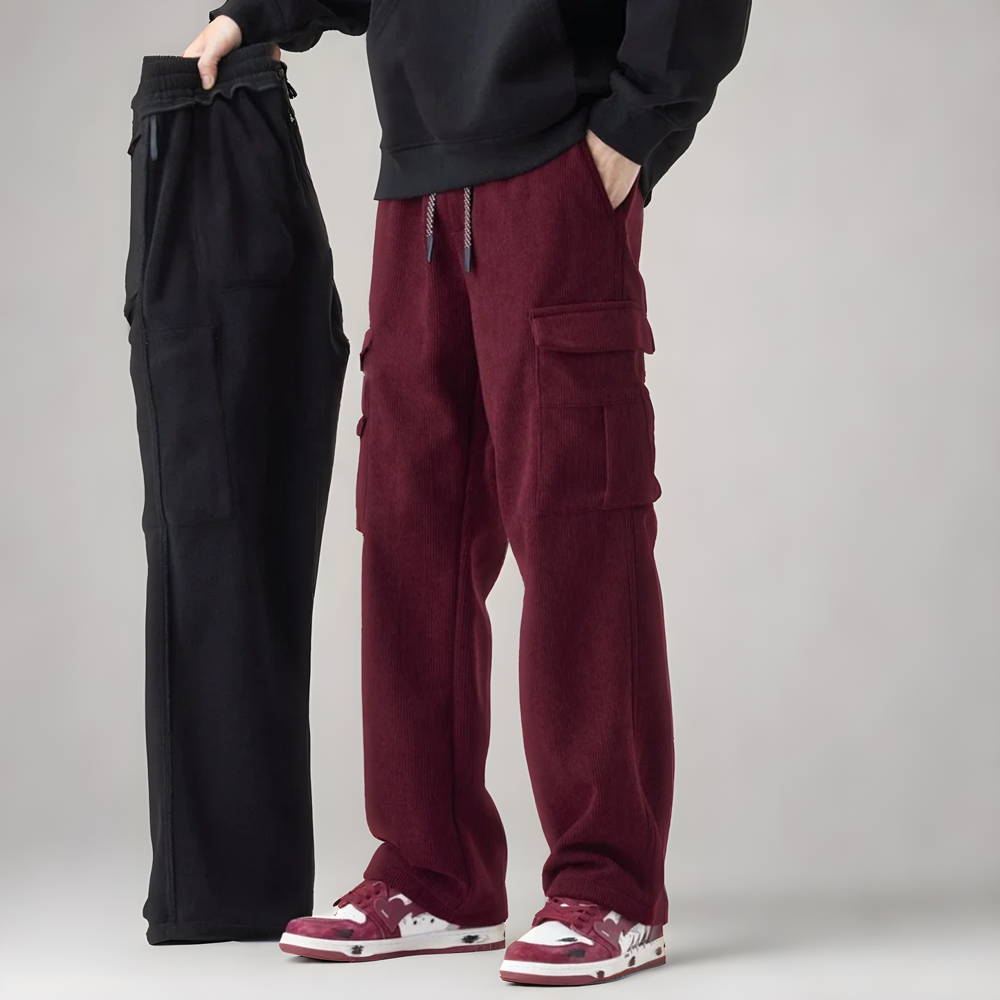 Pantalones cargo hombre de felpa cómodos ajuste regular