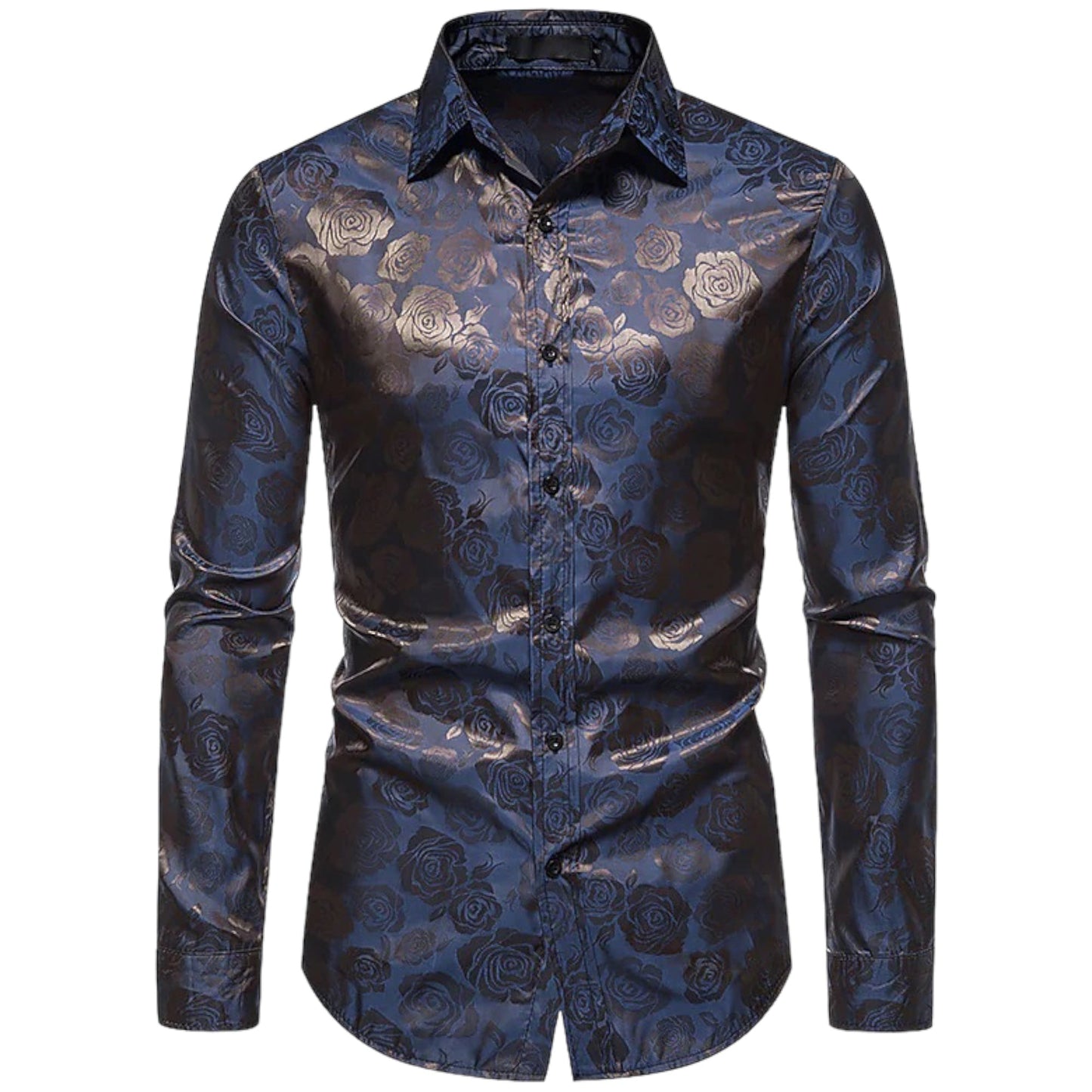 Camisa Hombre Algodón Detalles Florales Manga Larga