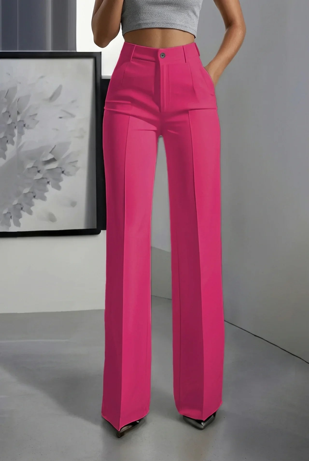 Pantalones Mujer Traje Cintura Alta Ajuste Recto