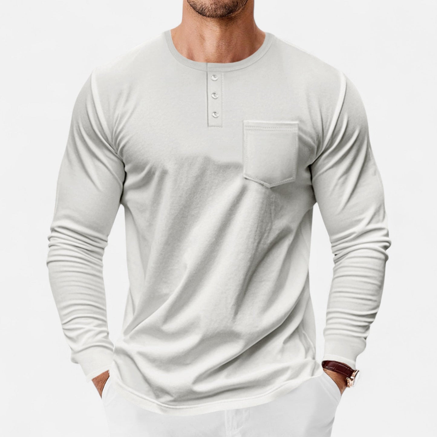 Camisa Henley Hombre Algodón Manga Larga Estilo Riviera