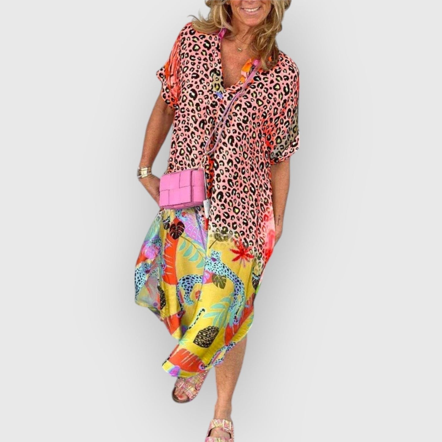 Vestido midi mujer fluido corte relajado
